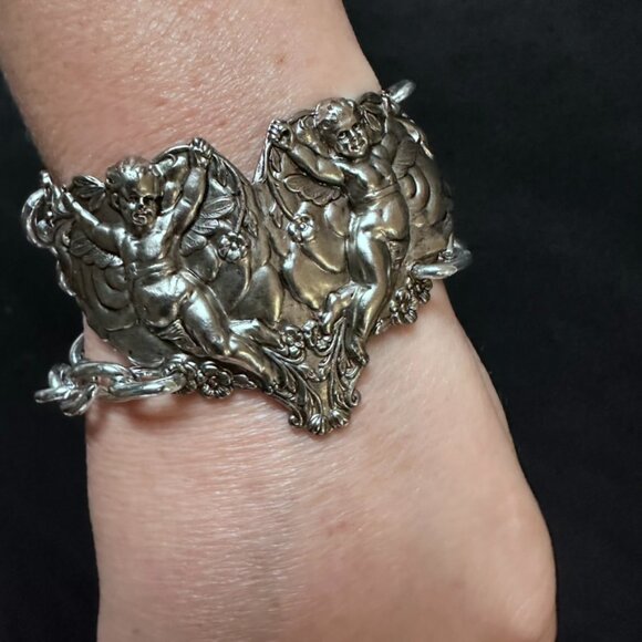Cherub Chain Angel Bracelet Statement Goth Victorian Gothic Slave Cuff Link - Picture 5 of 10